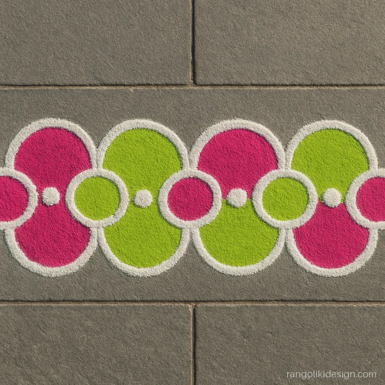 Simple border rangoli designs with a bead chain of circles and dots