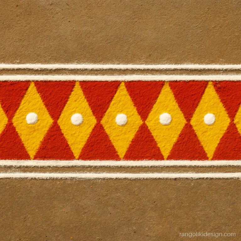Simple border rangoli with red and yellow triangles in a band