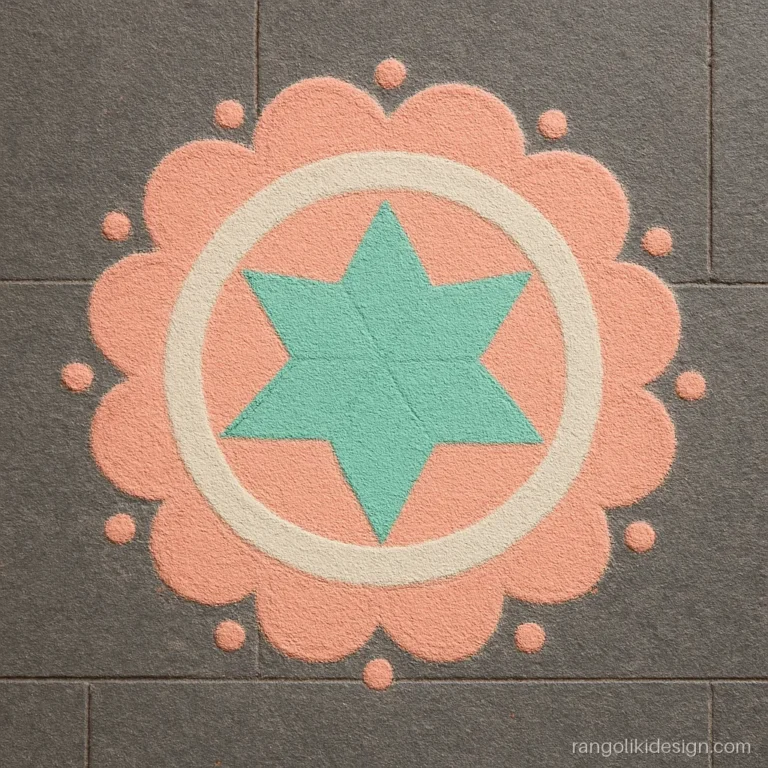 Simple elegant rangoli designs in pastel peach and mint