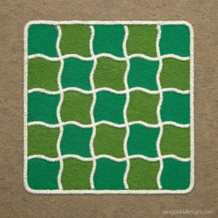 Basic rangoli design with dots on a 6 by 6 parallel grid in chequer pattern