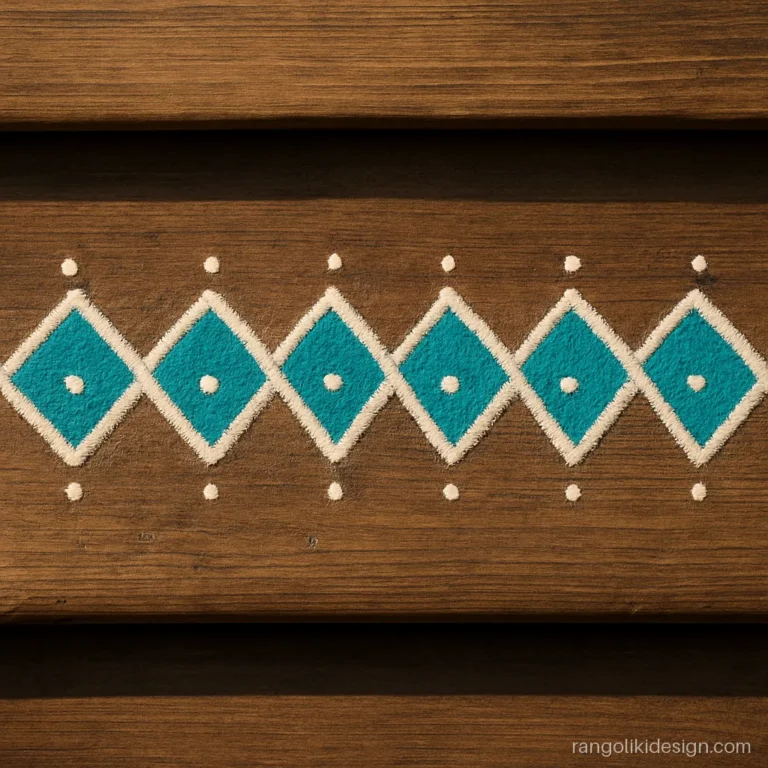 Simple rangoli designs with dots in a long zigzag runner for the doorstep