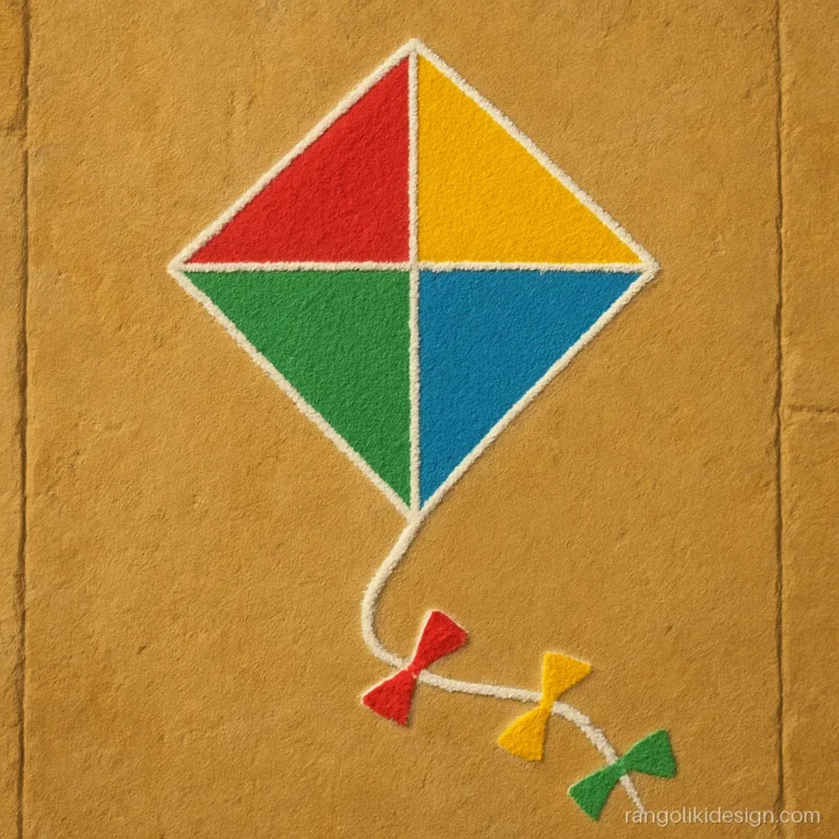 Simple free hand rangoli of a kite with a long tail