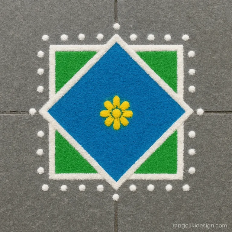 Simple chowk rangoli for home with a diamond inside a square
