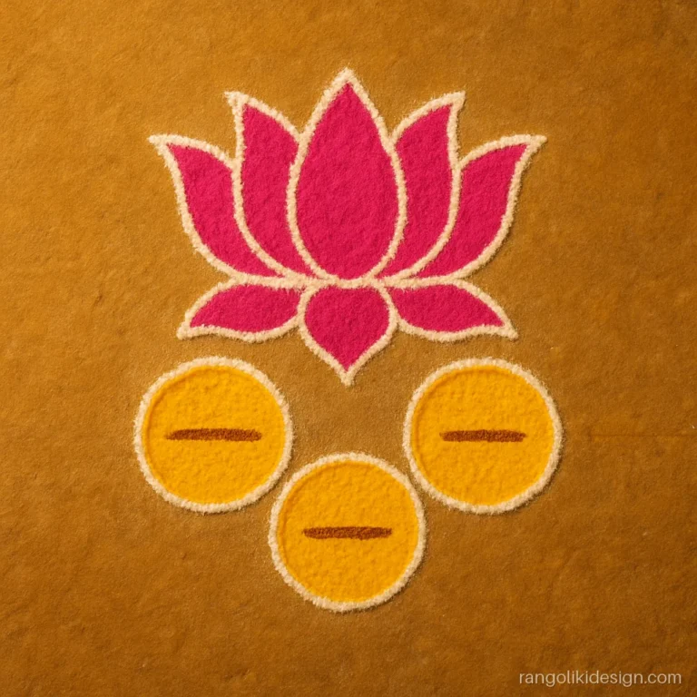 Small rangoli for Dhanteras with a lotus and coins