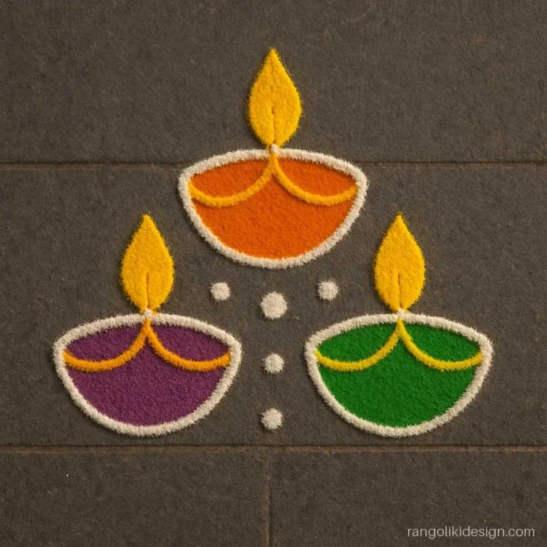 Small easy rangoli designs for Diwali with three diya shapes