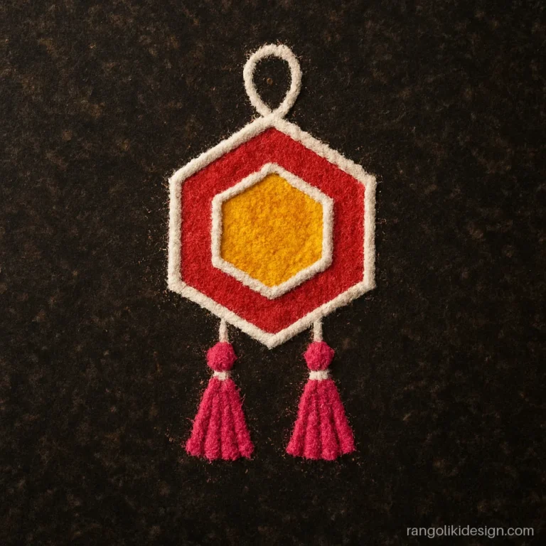 Small rangoli for Diwali with a mini lantern