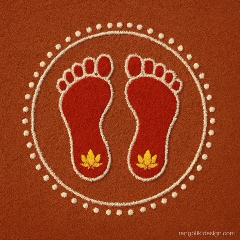 Small Diwali rangoli of tiny Laxmi charan footprints