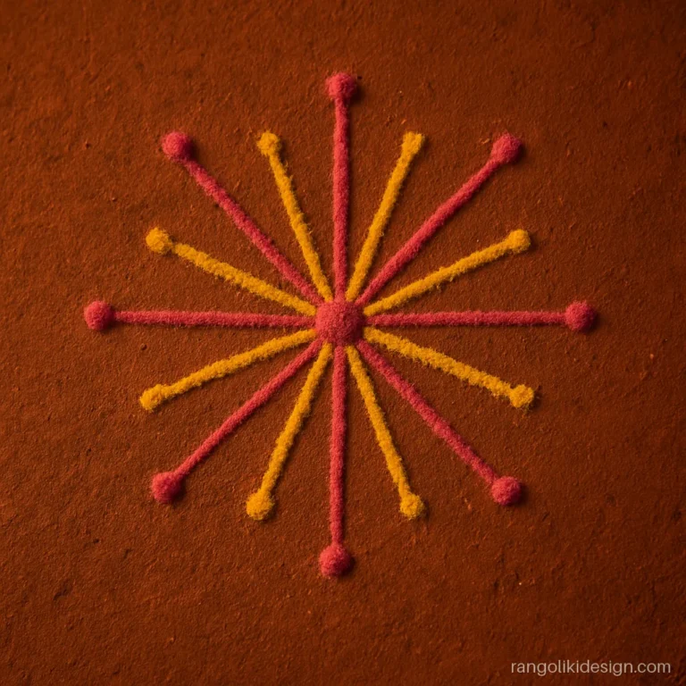 Small Diwali rangoli of a star burst like a firework