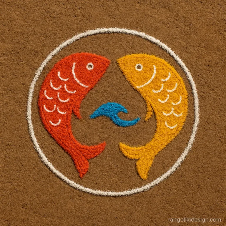 Small rangoli for the entrance with two fish