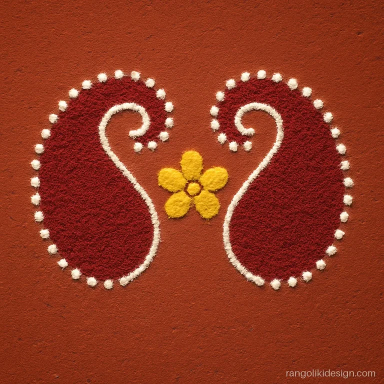 Small rangoli for door with two paisleys facing each other