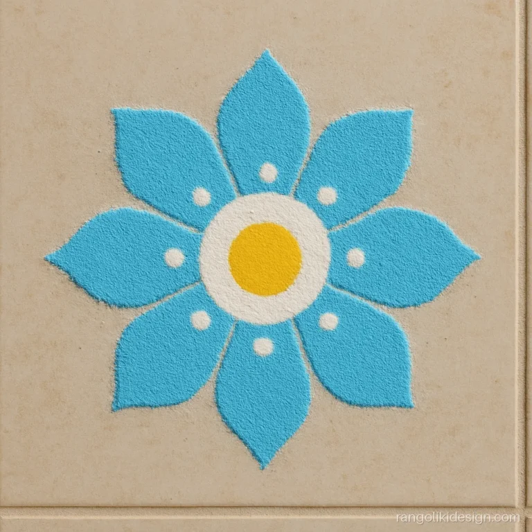Small simple rangoli flower with blue spoon petals