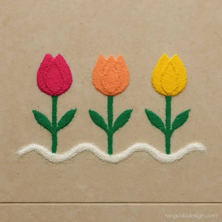 Small rangoli design for home with a row of buds along a sill