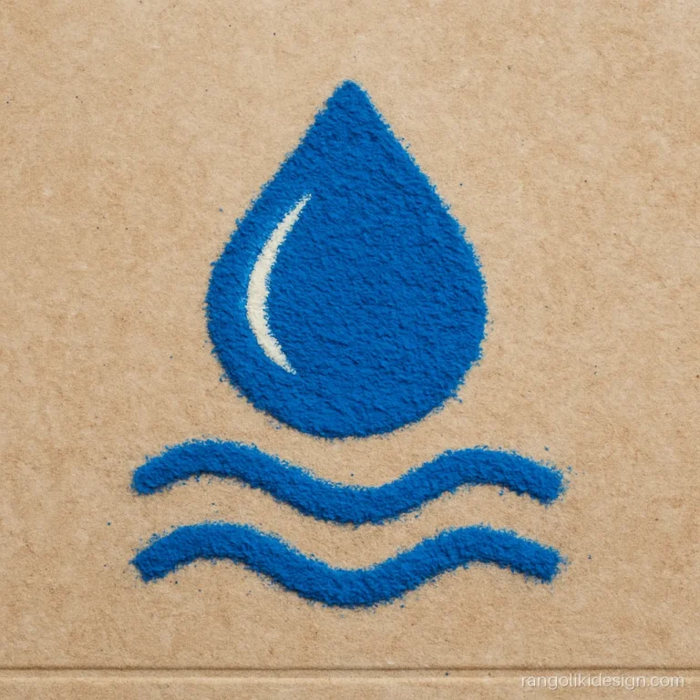 Mini rangoli of a blue water drop with waves