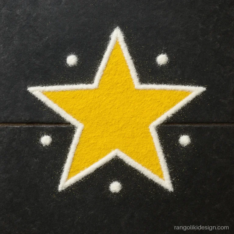 Very small rangoli design of a yellow star with dots