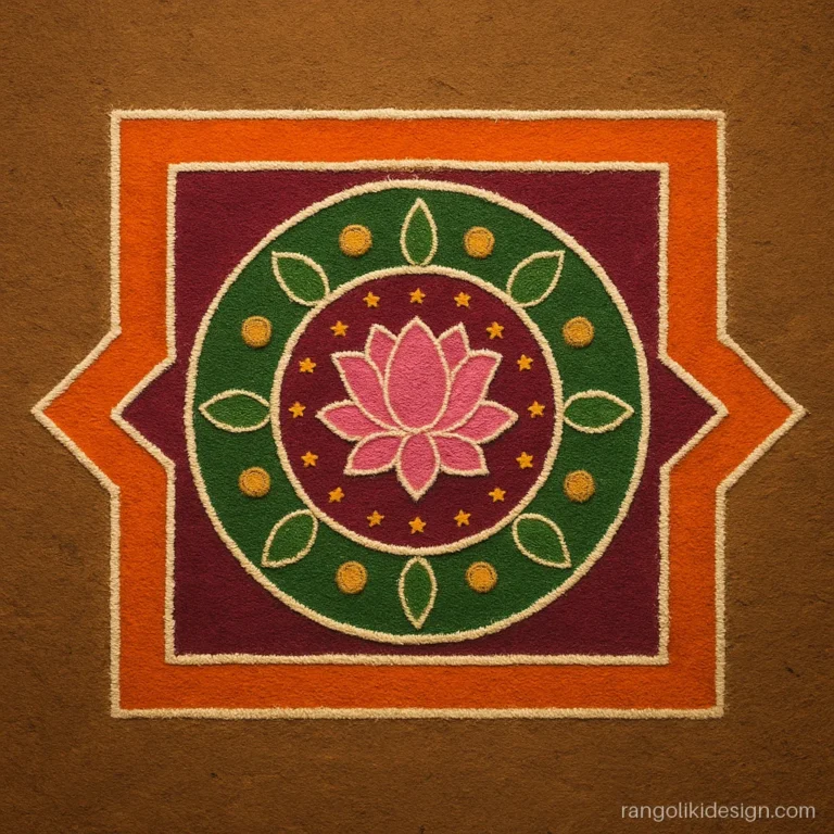 Beautiful square rangoli designs for Diwali with a mandala in a square chowk