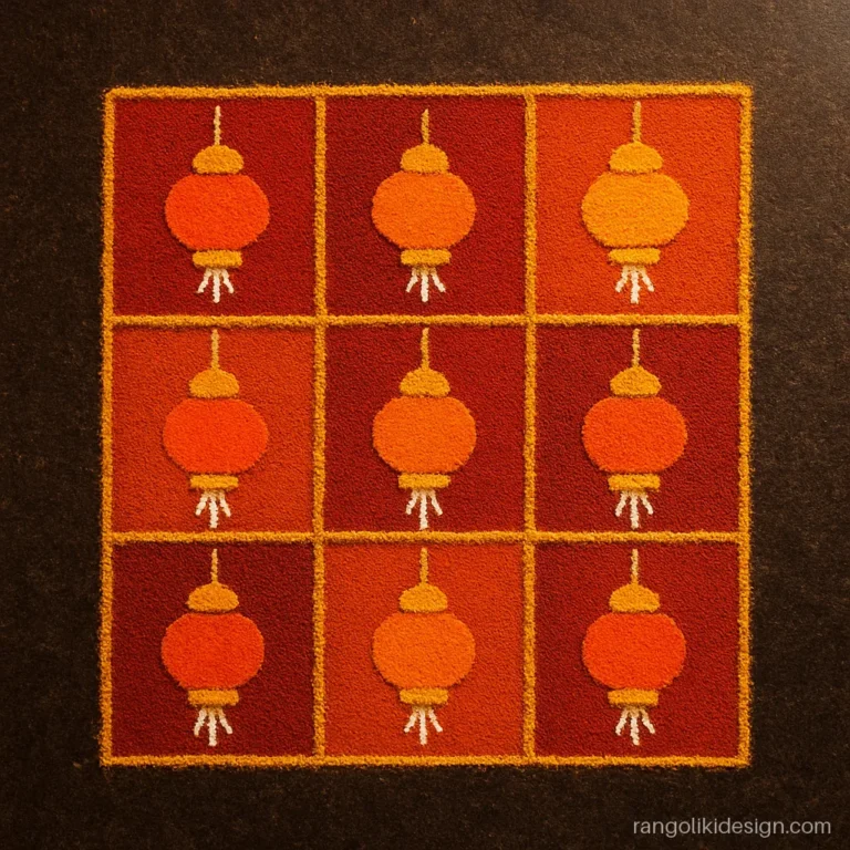 Simple square rangoli designs for Diwali with small lantern shapes in a grid