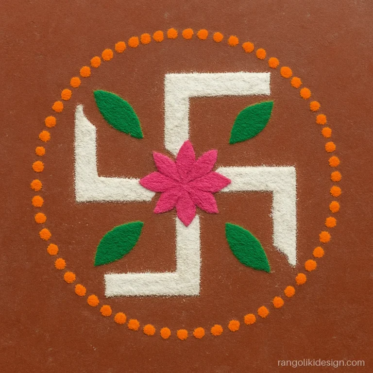 Swastik rangoli designs easy for beginners with a small lotus at the centre