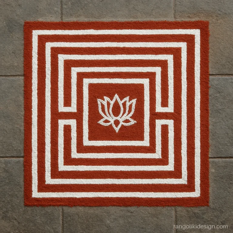 Old rangoli design of a padi kolam with stepped square lines