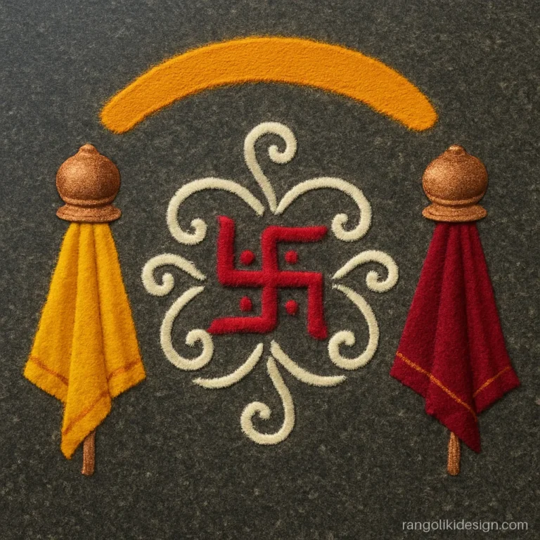 Traditional gudi padwa rangoli design with two gudis and a swastik