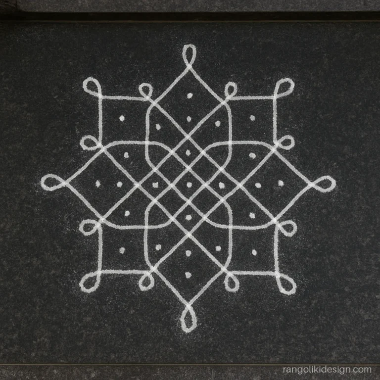 Ugadi rangoli designs simple 7 by 7 dot star in white