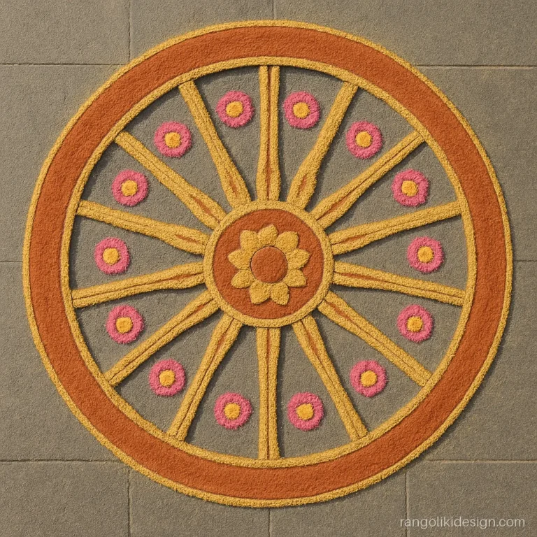 Best rangoli designs with a big chariot wheel in Konark style