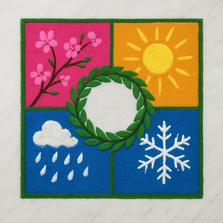 Creative unique attractive rangoli designs with four seasons in a square