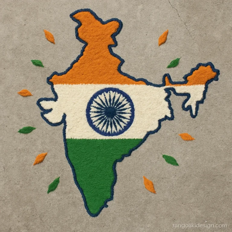 Creative unique rangoli design with an India map outline in tricolour bands