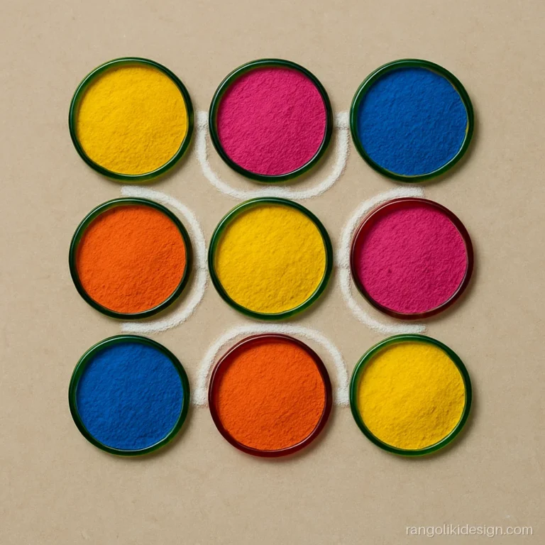 Innovative rangoli designs using glass bangles to frame colour circles