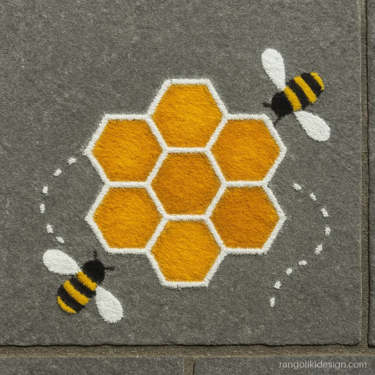 Unique rangoli designs simple style with a honeycomb and two bees