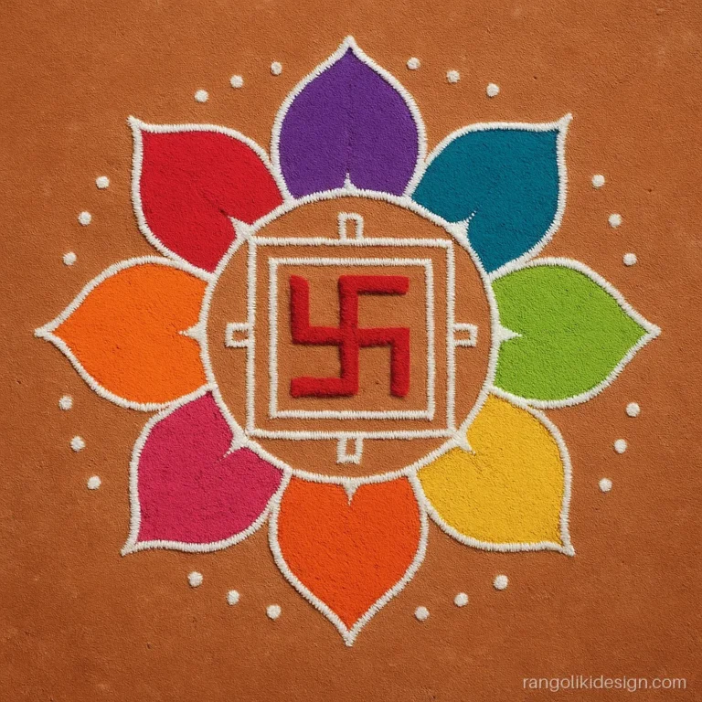 House warming rangoli design with an eight petal ashtadal lotus for eight directions