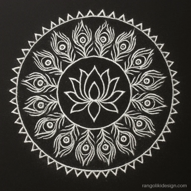 Rangoli art designs drawing in white gel pen on black chart paper